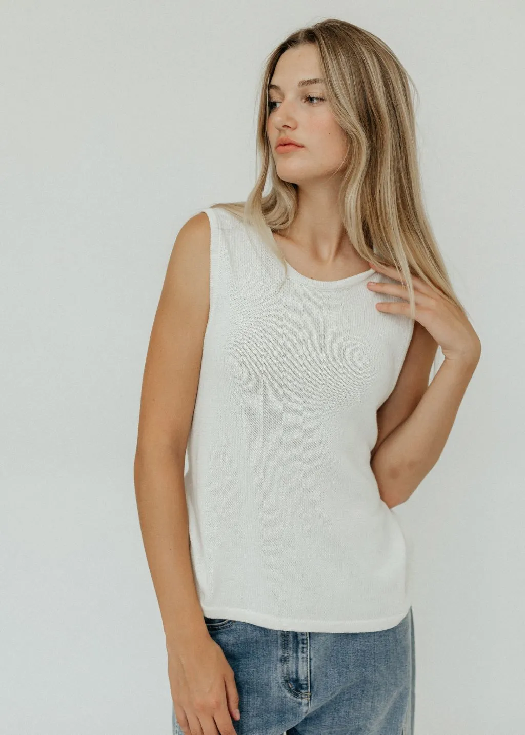 Tibi Cotton Criss Cross Cropped Sleeveless Sweater in White