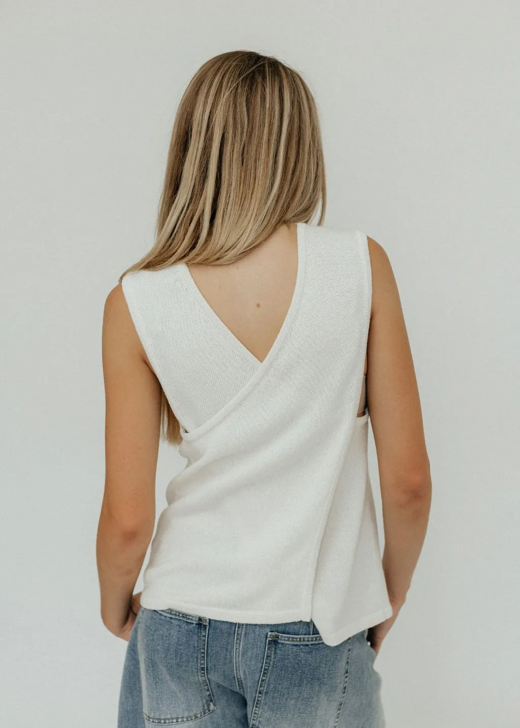 Tibi Cotton Criss Cross Cropped Sleeveless Sweater in White