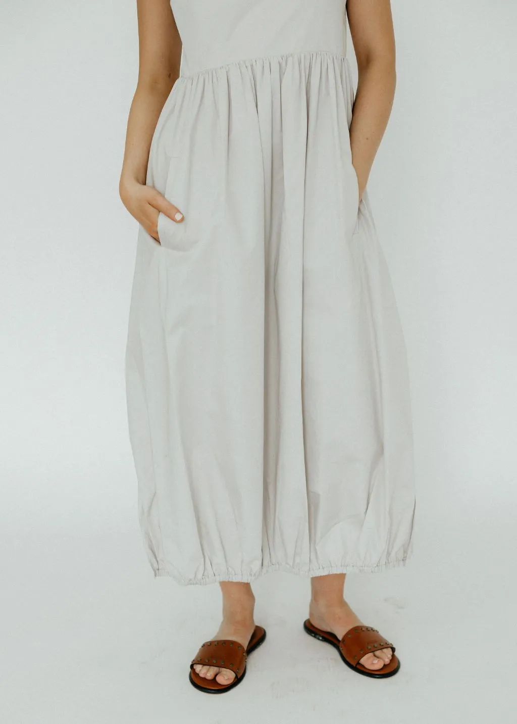 Tibi Eco Poplin Square Neck Sculpted Dress in Stone