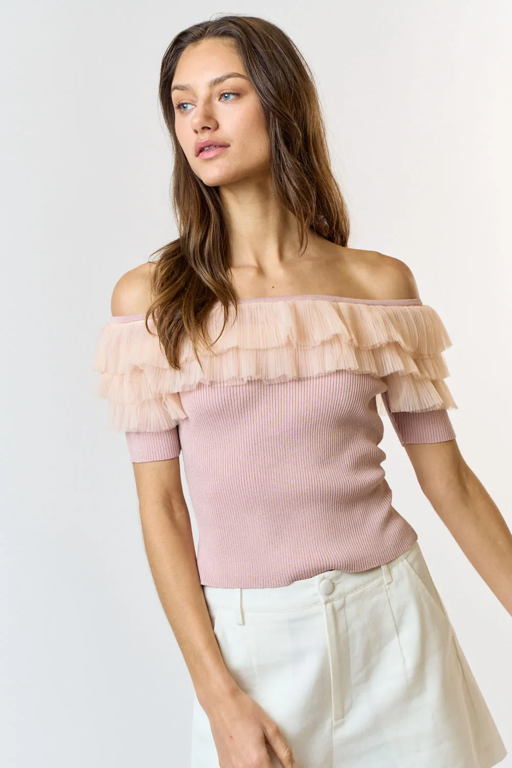 Tulle Off Shoulder Top