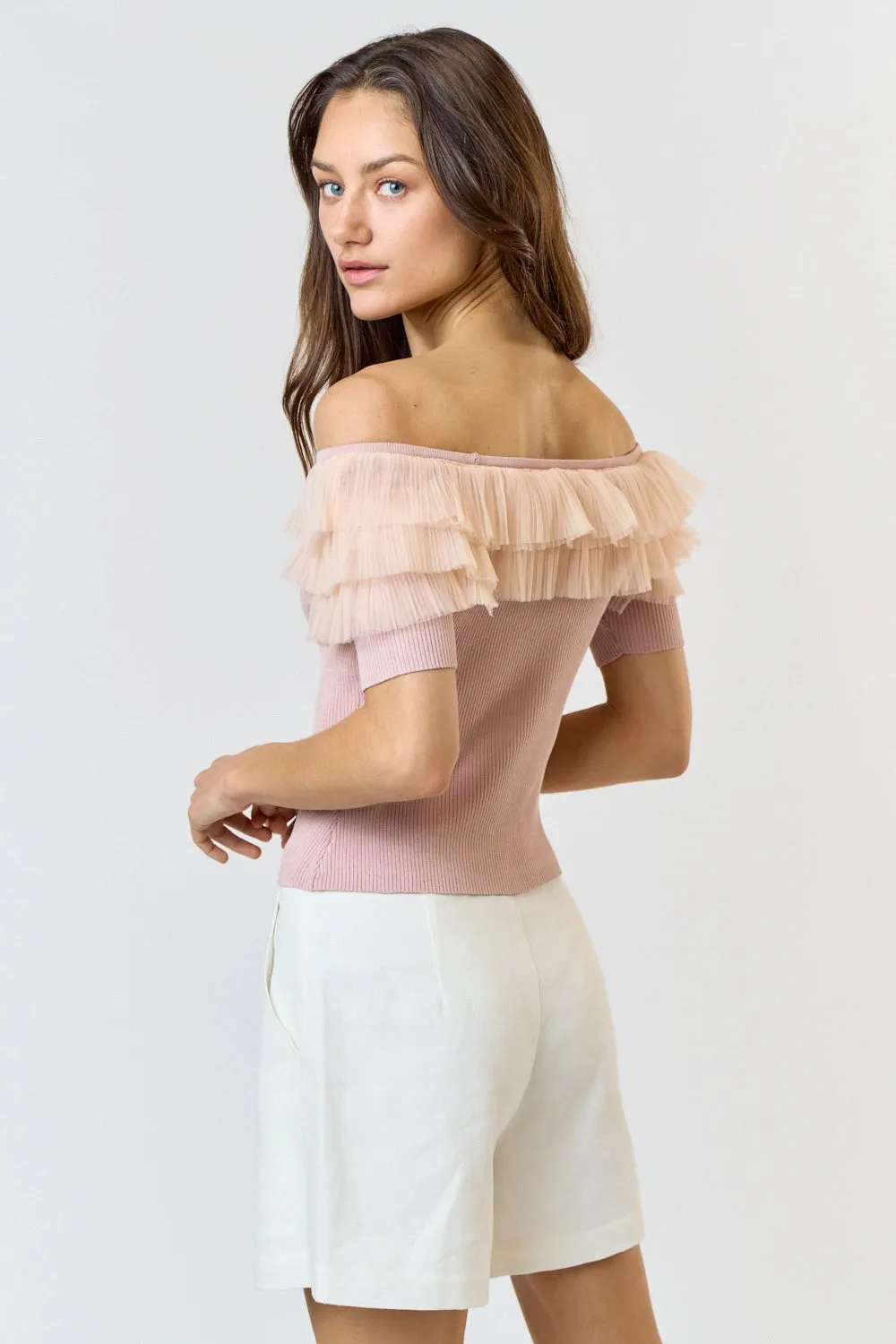 Tulle Off Shoulder Top