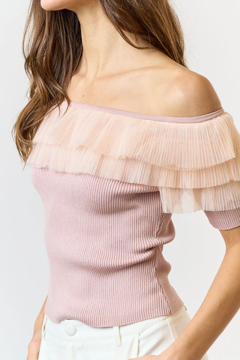 Tulle Off Shoulder Top