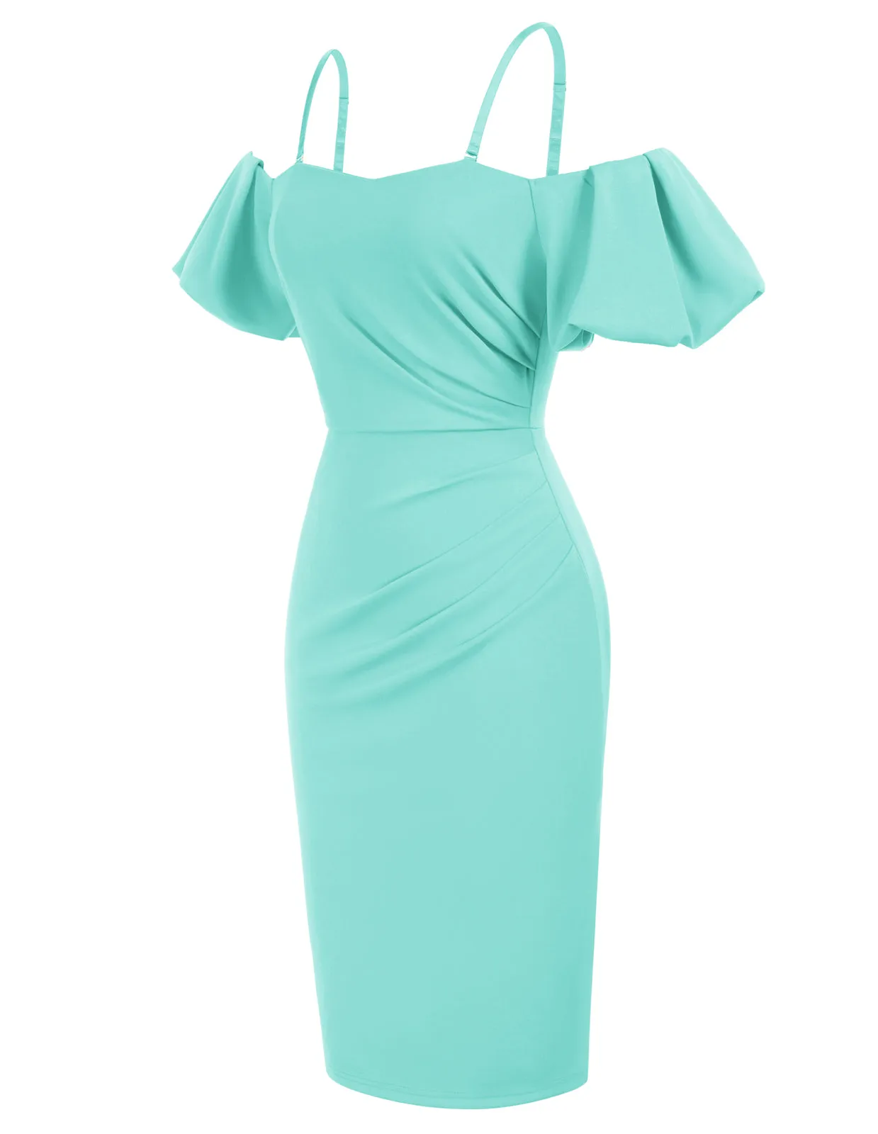 Two-Way Ruched Dress Spaghetti Straps Off-Shoulder Bodycon Slip Dress