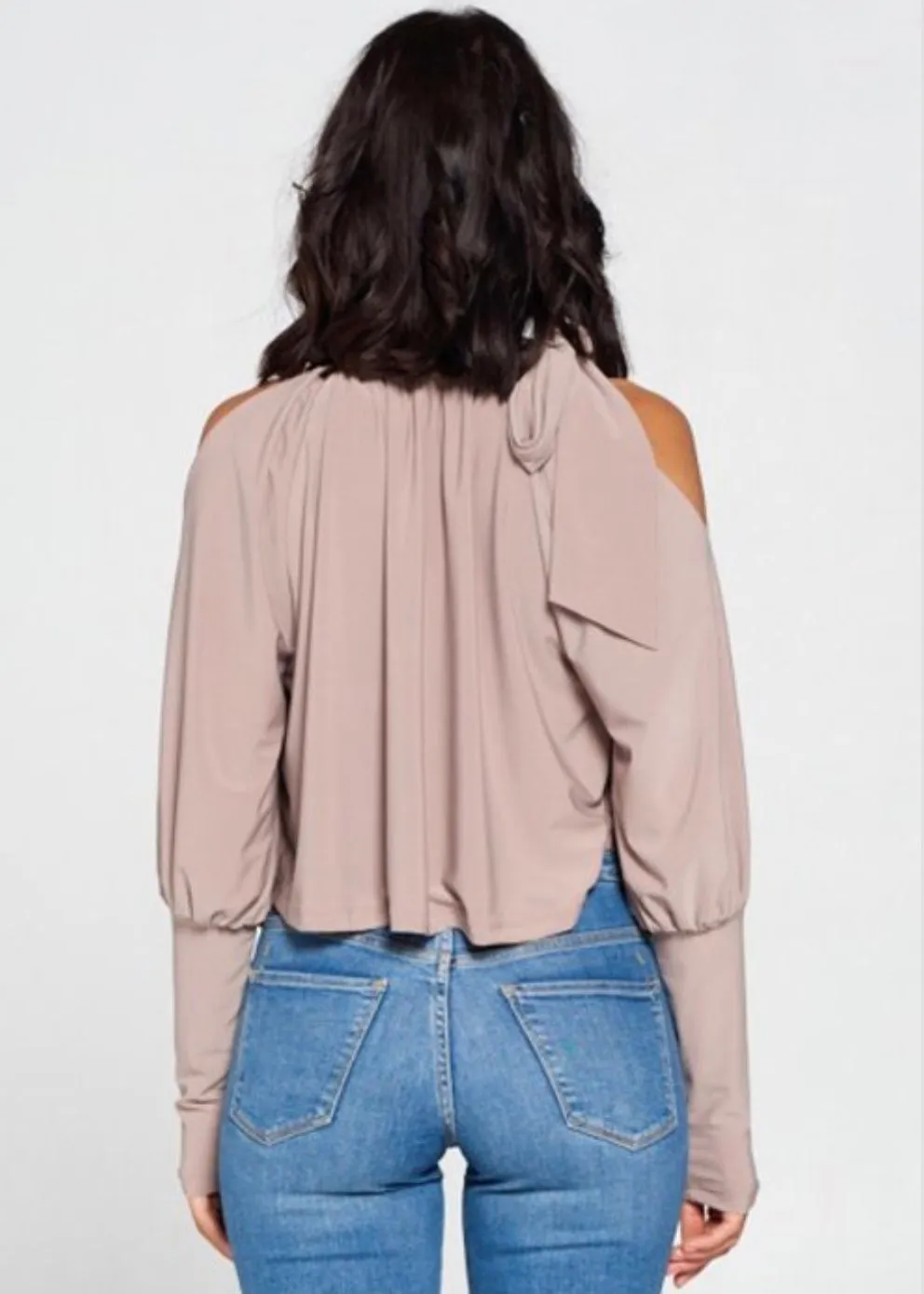 WinWin Shoulder Slit Long Sleeve Top (Mocha) WT11433